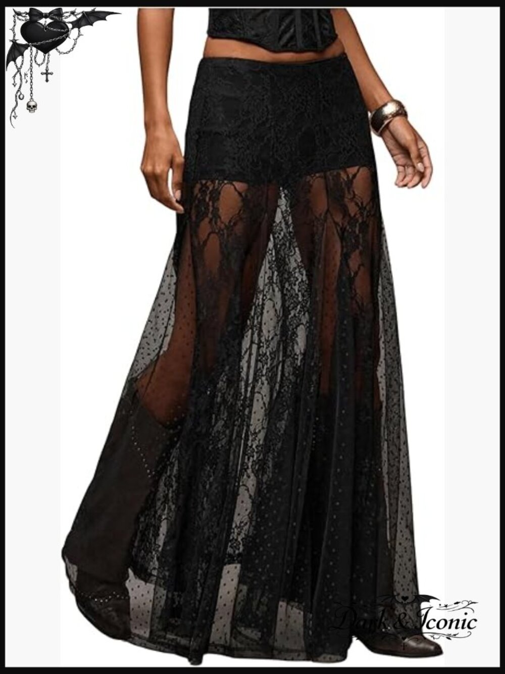Sheer Lace Maxi Skirt with Ruffle Hem - Boho Gothic Concert